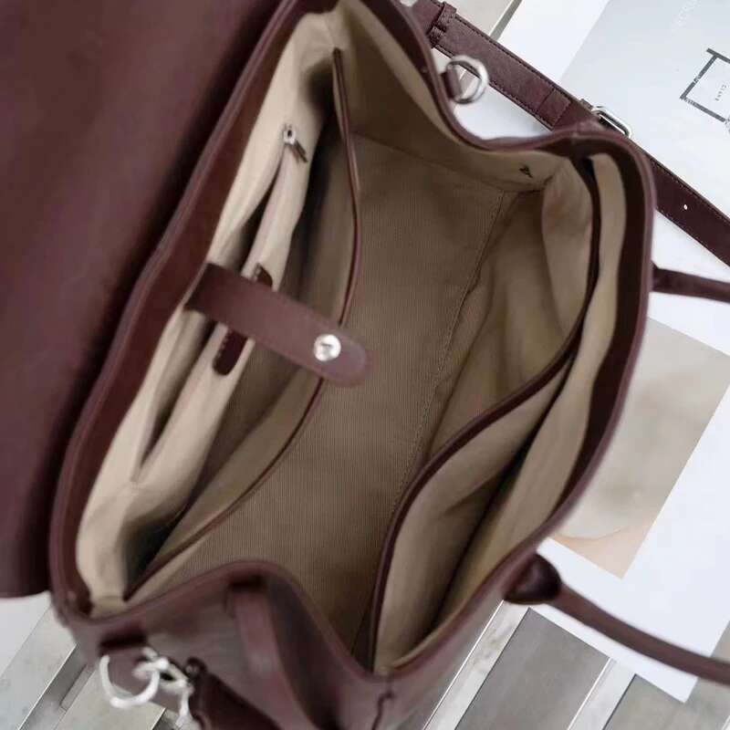 New Retro Large Capacity Commuter Tote Strictly Select First Layer Vegetable Tanned Cowhide Women's Handbag Travel Shoulder Bag