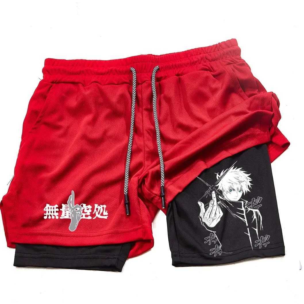 Anime Mens and Womens Sports Shorts Summer Sportswear Mens 2-in-1 Training Mens and Womens Fitness Sports ShortsXJ250213