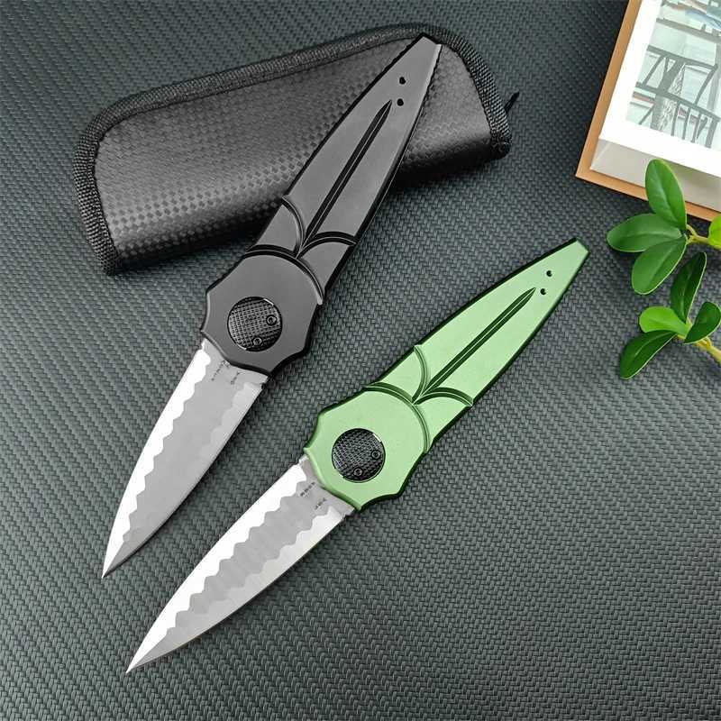 Green/Black Outdoor Assisted Folding Knife D2 Steel Blade Aluminum Hand Sharp EDC Tool Knives for Cam Hiking W250214