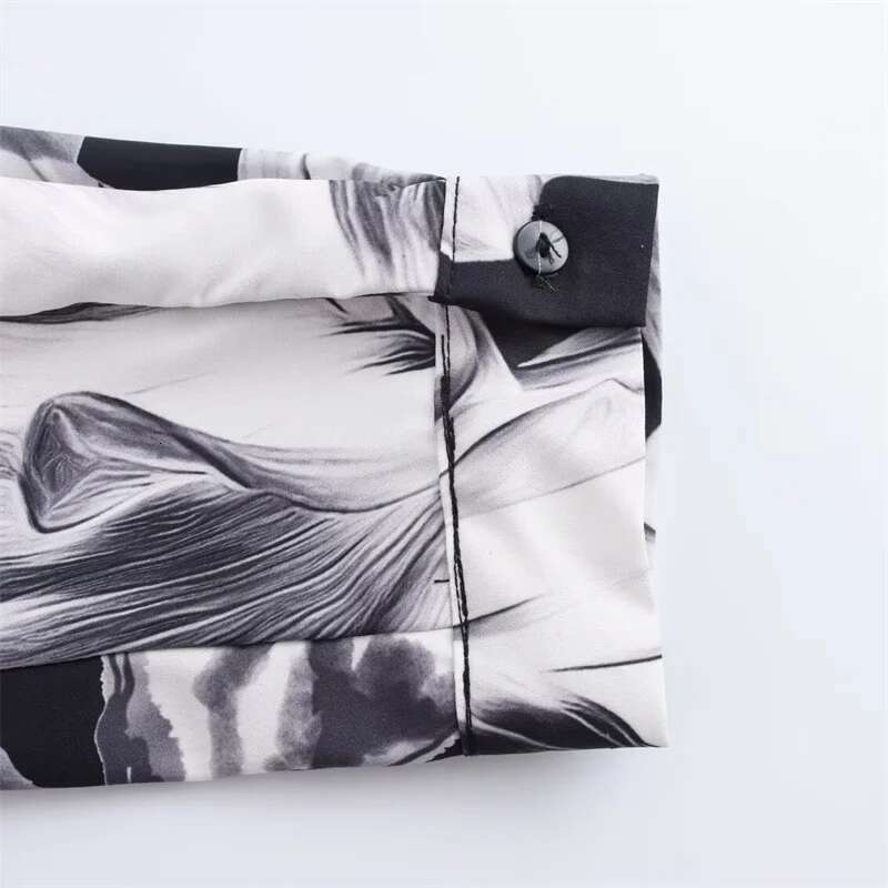 2025 Autumn New Women's Ral Print Pleated Dress French Style Fashion Notched Collar Slim Long Sleeve MIDI Dresses