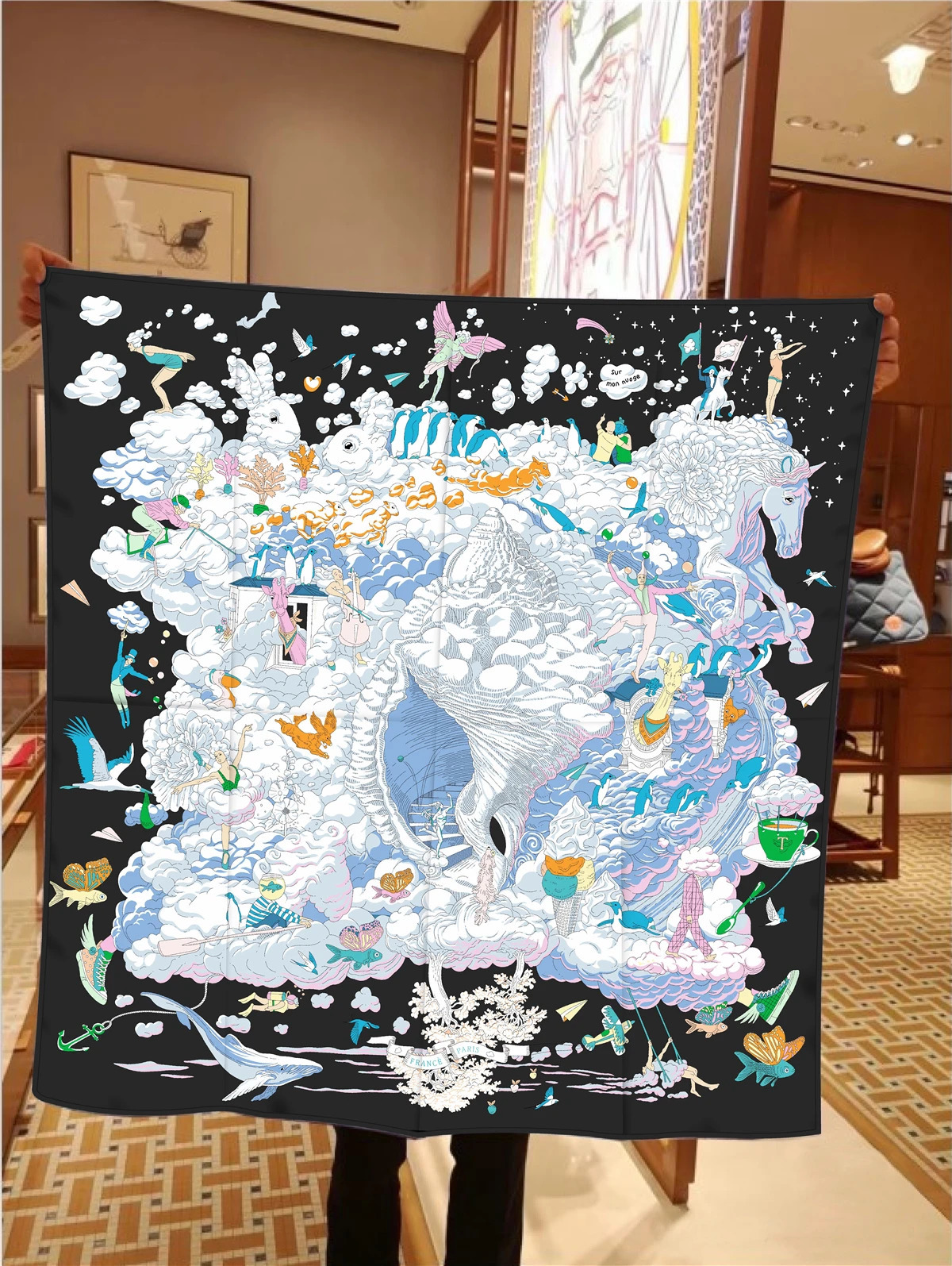 90cm Rabbit Horse Twill Silk Scarf Shawl Square Scarf Women Hijab Bandana Foulard Neckerchief Head Scarves 250213