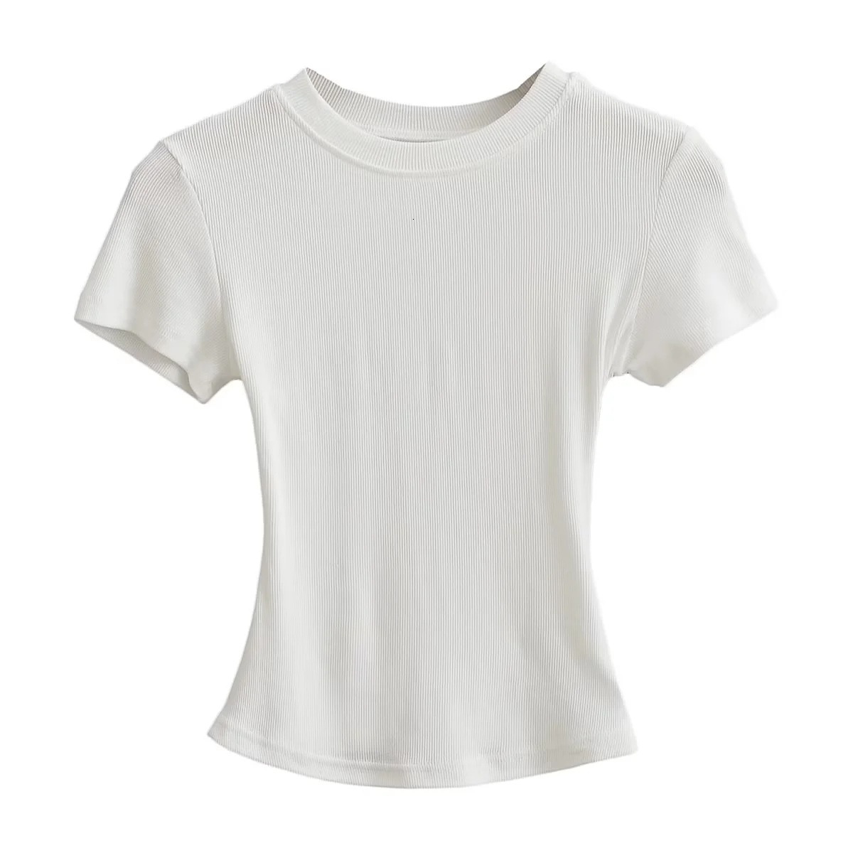 Designer Free Shipping Sexy Small Round Neck Short Sleeved Women T-shirt 2025 Summer Skiing Solid Color Baseline Top