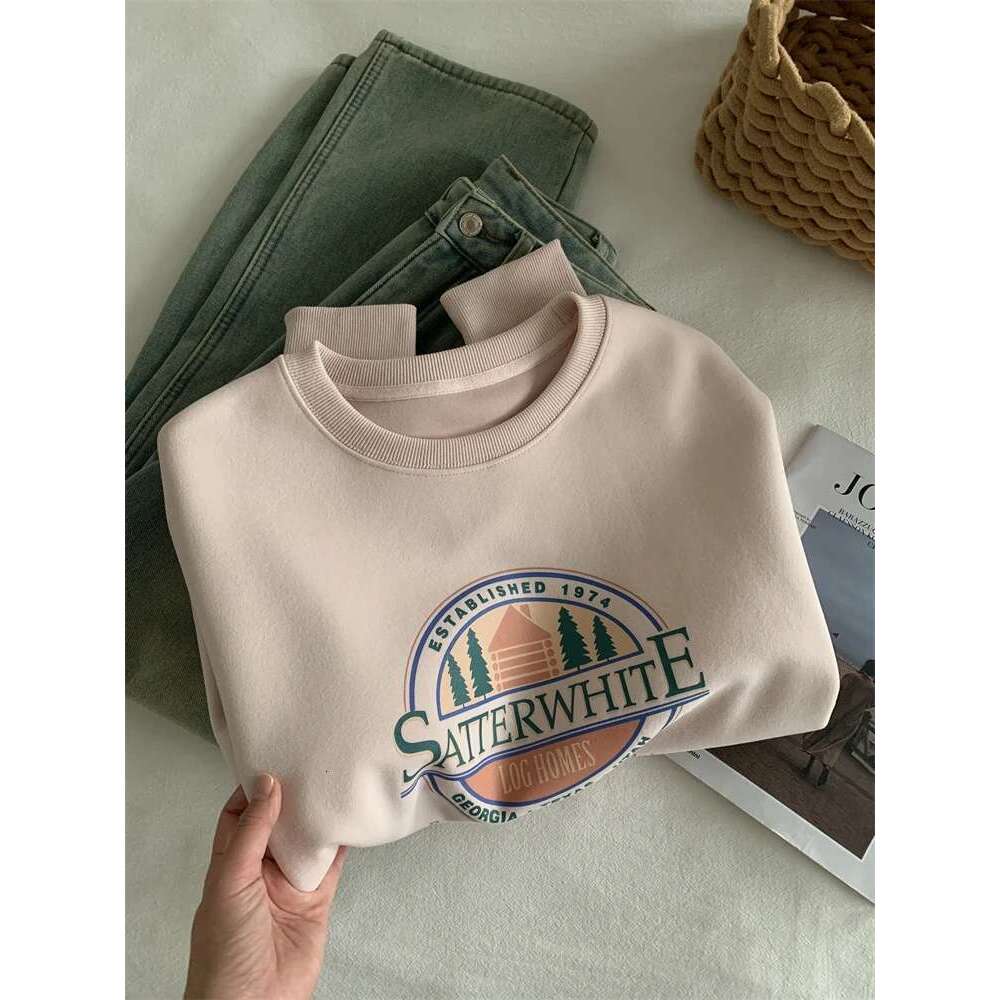 Loose Graphic Sweatshirt Korean Hoodie Women Spring 2025 Printed Round Neck Pullover