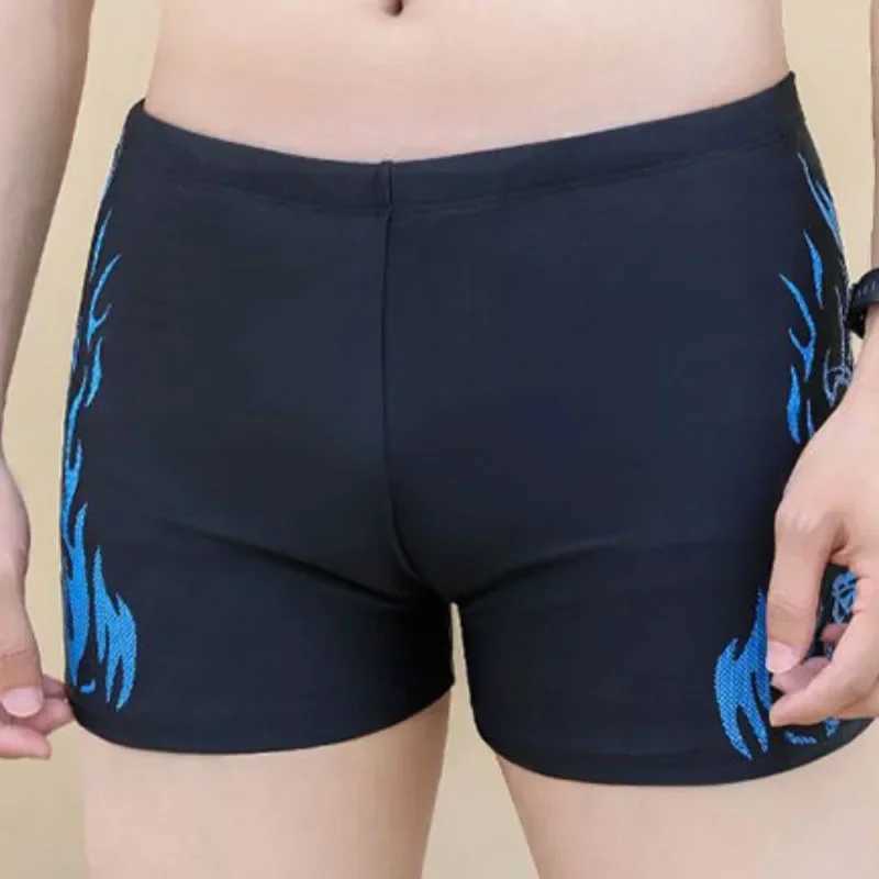 Plus Size Mens Flat Corner Swimming Pants Spring Beach 2024 New Swimming Pants for Men Blue and Red Flame W250214
