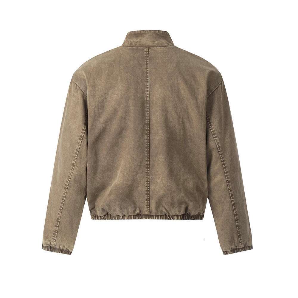 Washed Cleanfit Windbreaker Stand Jeans Jacket For Men Solid Vintage Casual Outwear Denim Coat Oversized Clothing