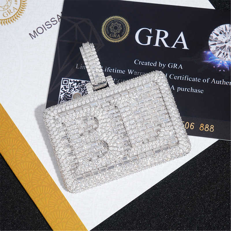 Diamond Hair New Personalized Hang Tag Letter Pendant D Color Moissanite Full Set 925 Silver Trendy Essential Hip Hop Jewelry