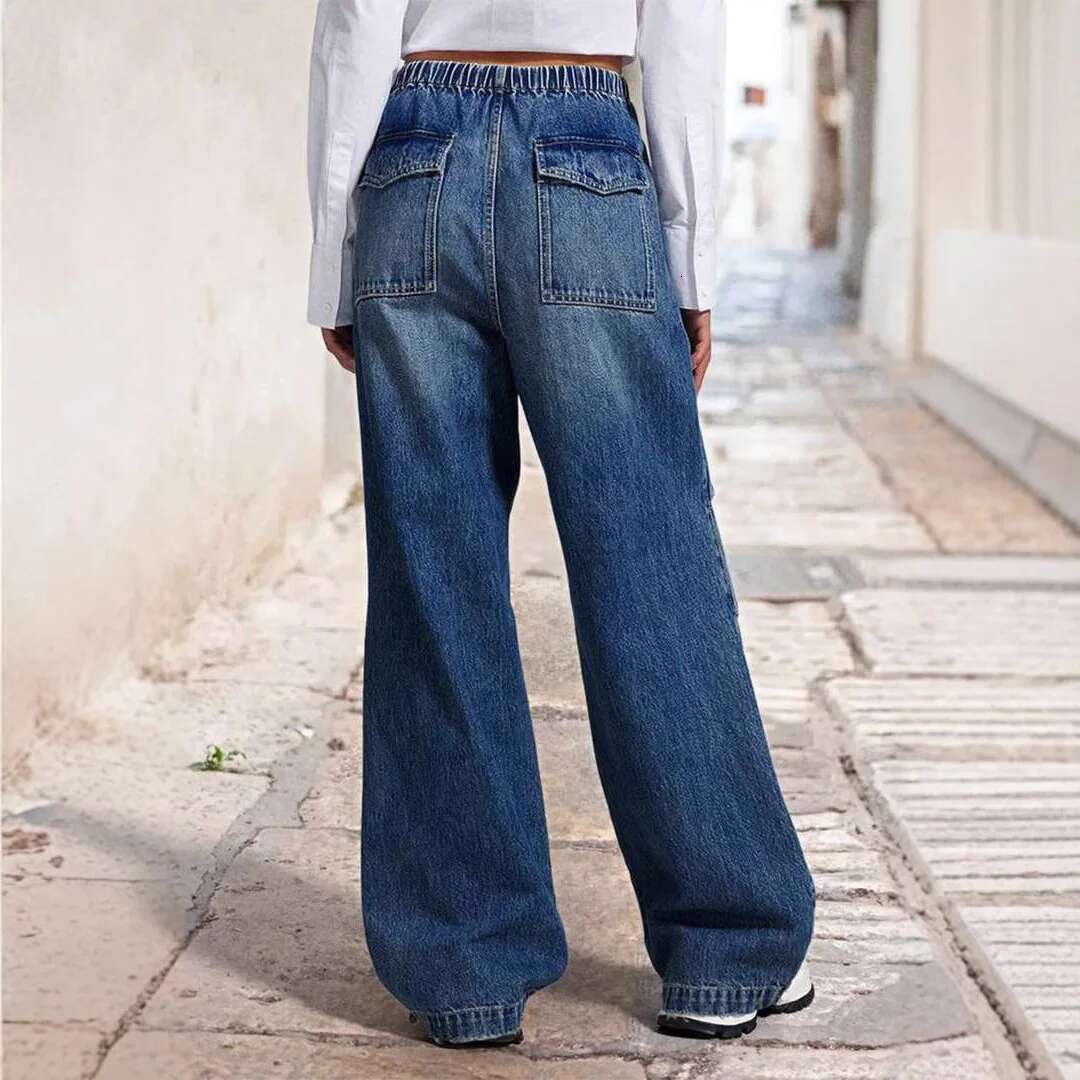 2025 Spring New European And American Mid Waist Wide Drawn Loose Jeans Women's Street Retro Straight Leg Pants