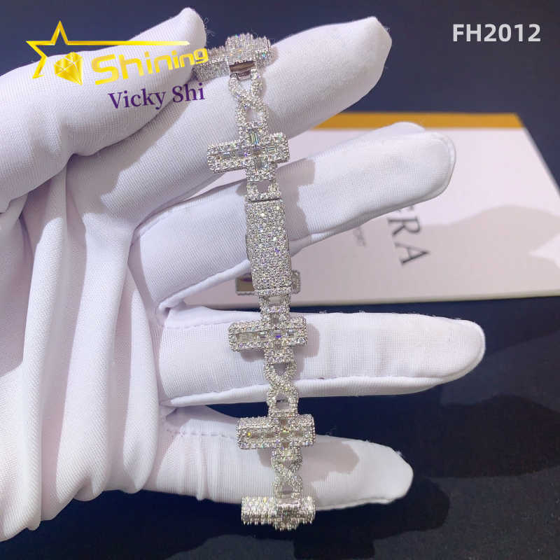Top sale baguettes Moissanite Cross Infinity Cuban Link Chain Sterling Silver 925 iced out jewelry moissanite diamonds Bracelet