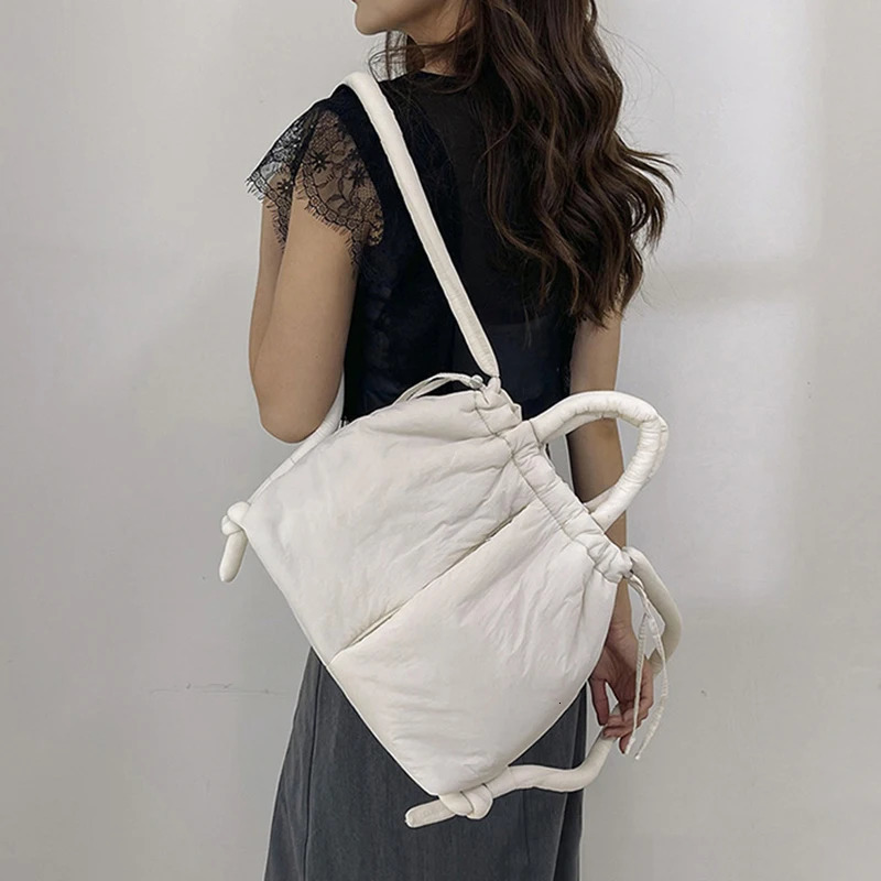 Fashion Casual Large Capacity Puffer Tote Bag Padded Nylon Women Shoulder Bags Handbags Knotted Strap Crossbody Bags 250214