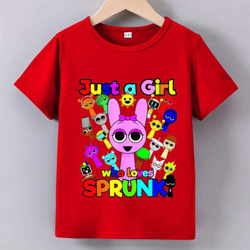 Just a girl who loves Sprunki kids T-shirt summer kids Incredibox short sleeve t-shirts boys cartoon tall girls casual clothing
