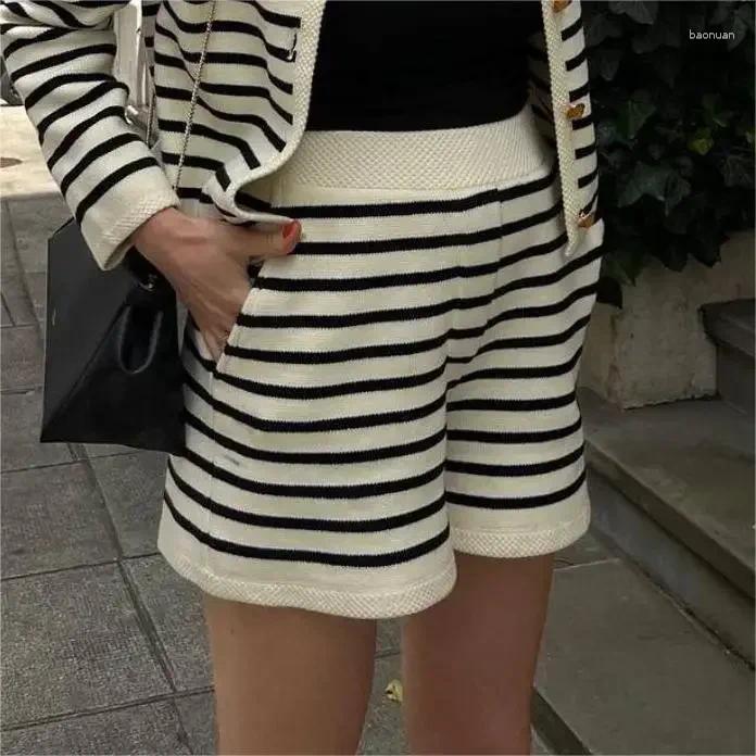 Women's Tracksuits Fashion Knit Striped Shorts Sets For Women Long Sleeve Sweater Jacket And Slim Two Piece Autumn Winter Casual Suits