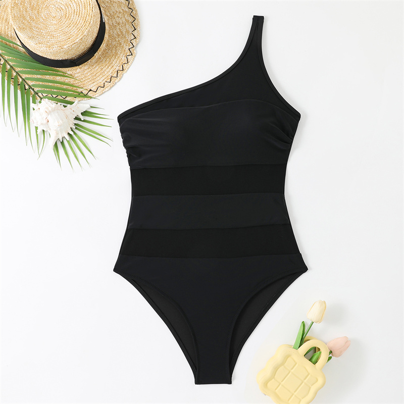 Women's Sexy One Piece Bathing Suits One Shoulder Swimsuits Slimming Mesh Swimwear Summer Classic Slimming Backless One Piece Swimsuit