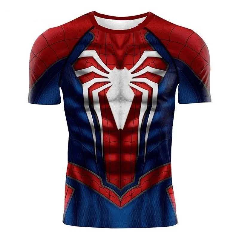 Compression Shirts for Men Short Sleeve Comics Spider Cosplay T-Shirt Superhero Top Elastic Fitness Sportwear Halloween Clothes W250214