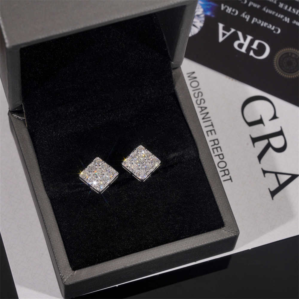 Hot selling boutique jewelry 925 silver vvs moissanite square earrings for men and women high-end earrings