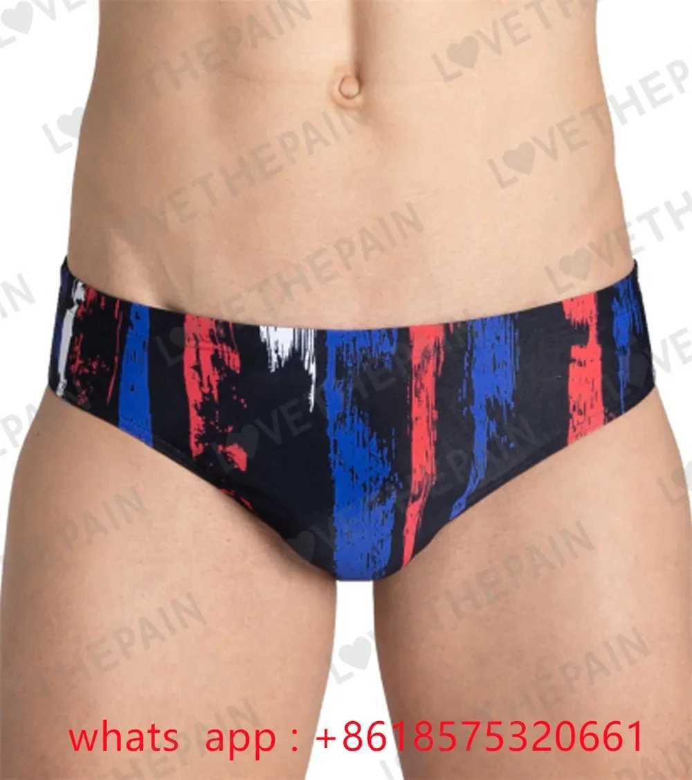 Mens Team Painted Stripes Brief Swimsuit Triangle Swimsuit Leg Boxer Swimming Trunks Swimming Trunks Panties Training Pants W250214