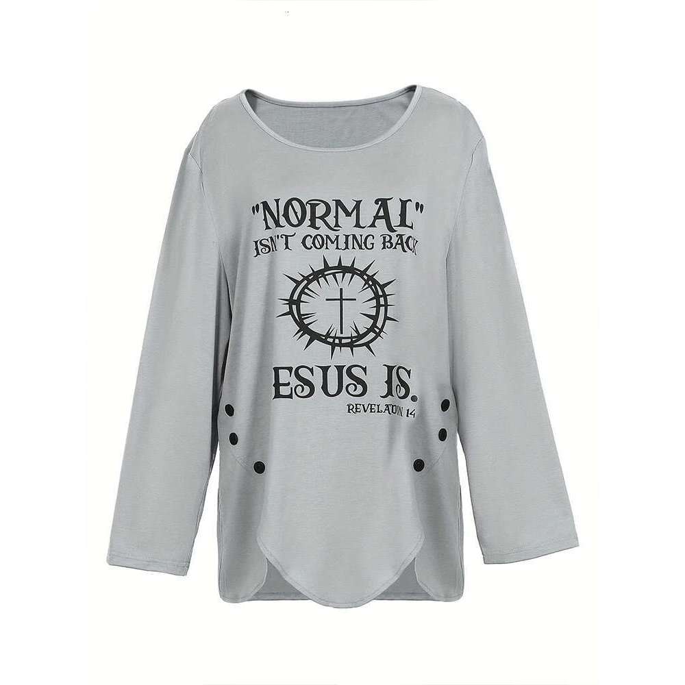 Plus Size Women's Fashion Letter Round Neck T-Shirt Long Sleeve Loose Casual Tops Autumn Best Choice