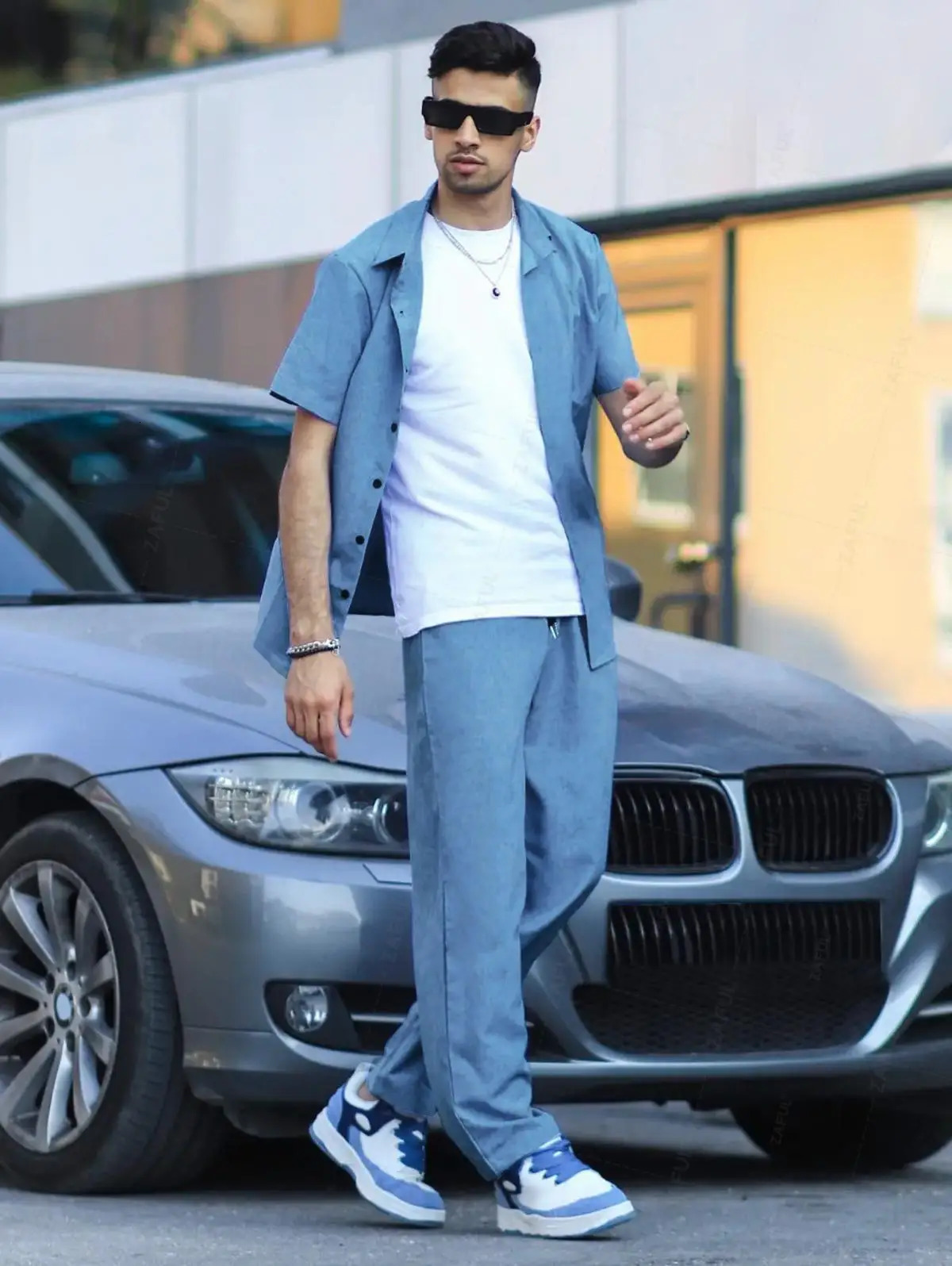 Mens Two Pieces Set Solid Turndown Collar Button Short Sleeves Shirt with Miswaist Drawstring Casual Pants Z5099153 250108