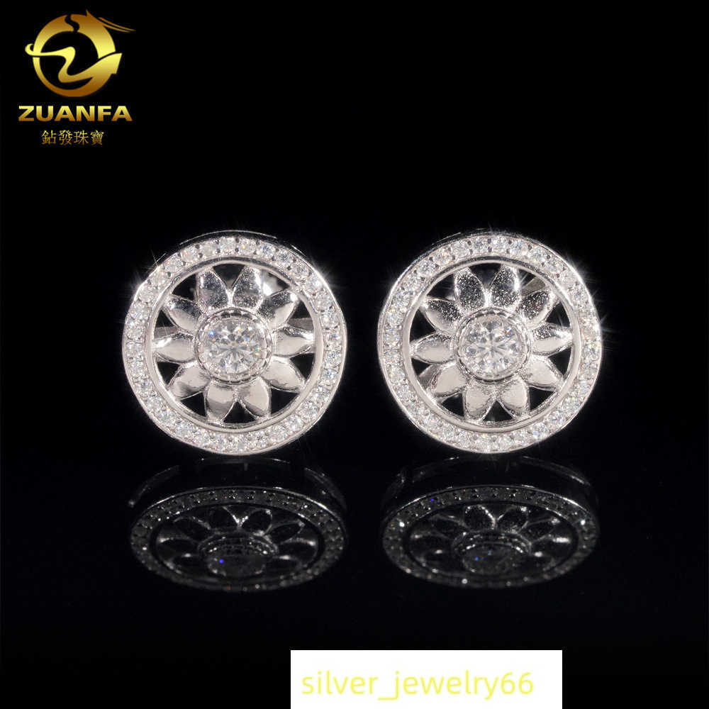 ZUANFA new mens and womens earrings S925 silver inlaid moissani hip-hop round earrings