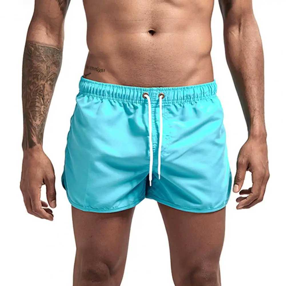 Men Shorts Pure Colors Soft Fabric Drawstring Swimming Pants Elastic Waist Loose Type Men Trunks Beachwear Beach Clothing W250214