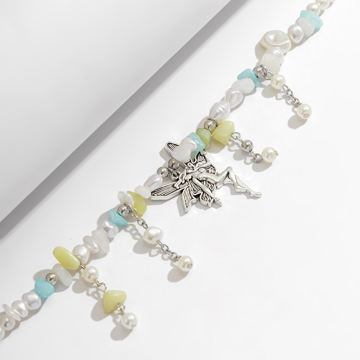 Woman fashion Jewelry Colorful Stone Beaded Sweet Women's clavicle Chain Pastoral Angel Pendant Necklace