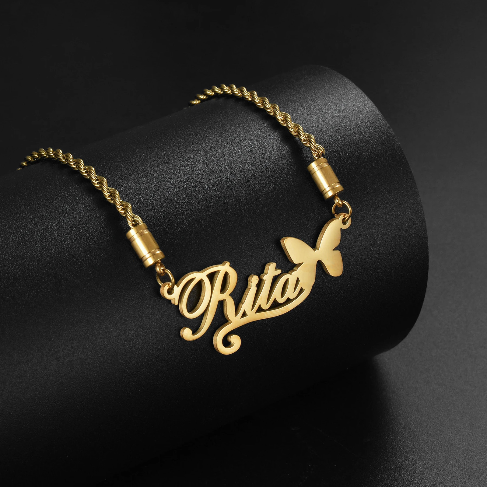 Atoz Personalized Custom Name Necklaces for Women Stainless Steel Wave Chain Collars Pendant Mother Kids Jewelry Gift 250210