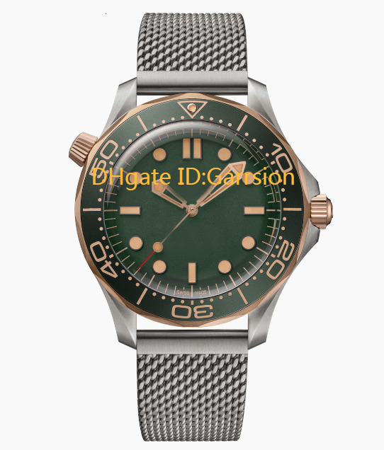men's luxury watches OM.sea.master 007 Diver 300m Green dial Rose gold automatic watch Original movement professinal reloj design menswatch aaa quality watches