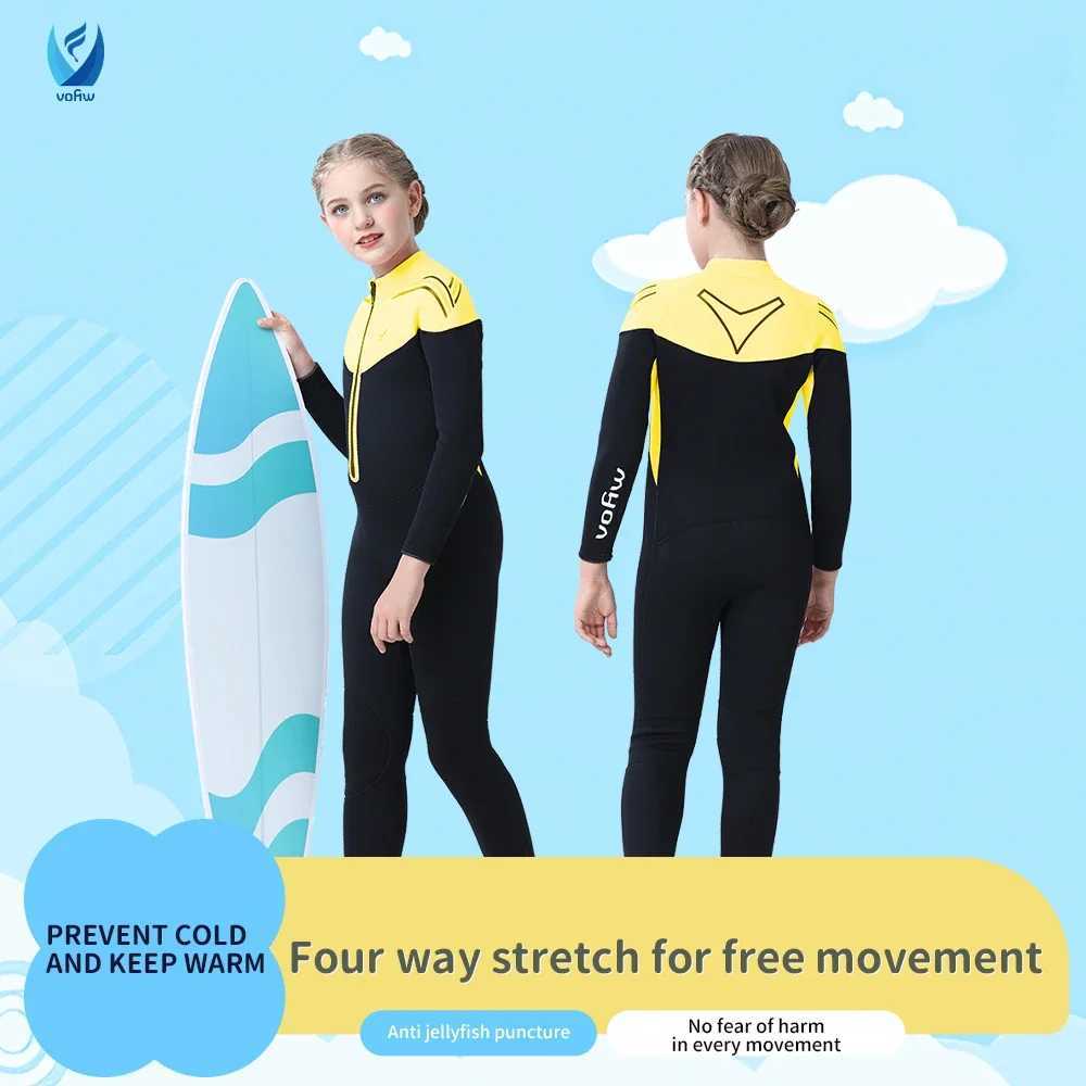 Childrens 2mm 3mm Neoprene Wetsuit One-piece Long Sleeve Diving Suit Cold Proof Sunscreen Surfing Swimming Snorkeling Swimsuit Z250214