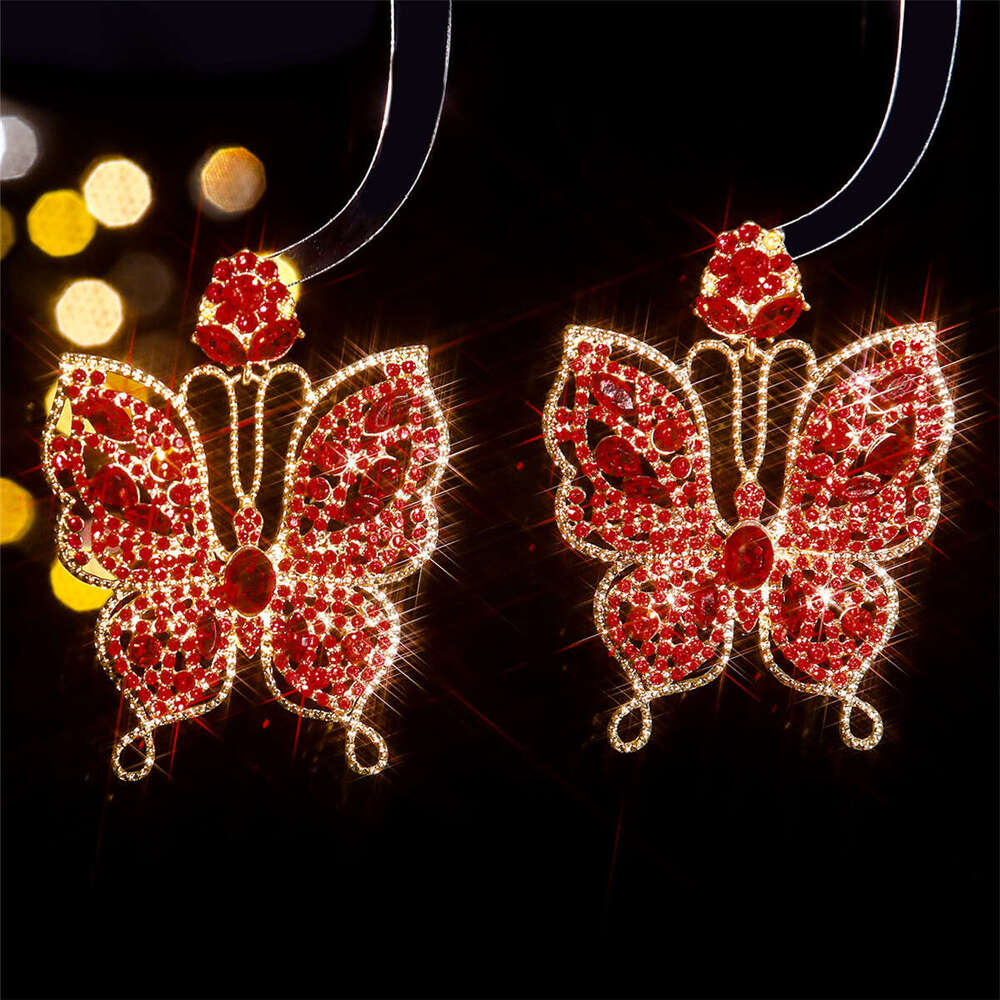 Fashionable Exaggerated Butterfly Earrings with Colored Glass Rhinestones for Women