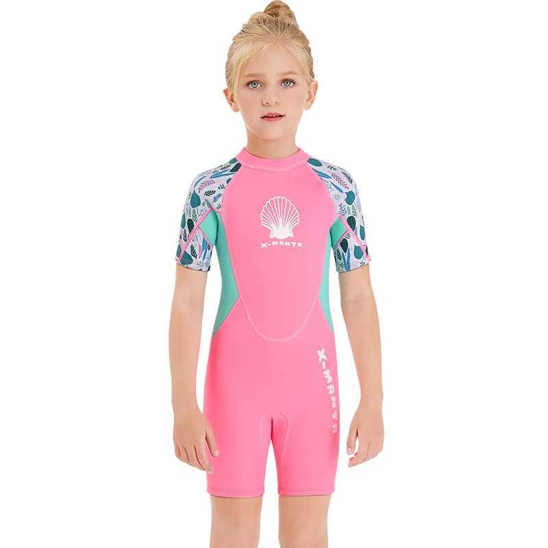 New Childrens diving suit 2.5MM one-piece warm winter swimming suit girls short-sleeved snorkeling and surfing jellyfish suit Z250214-1