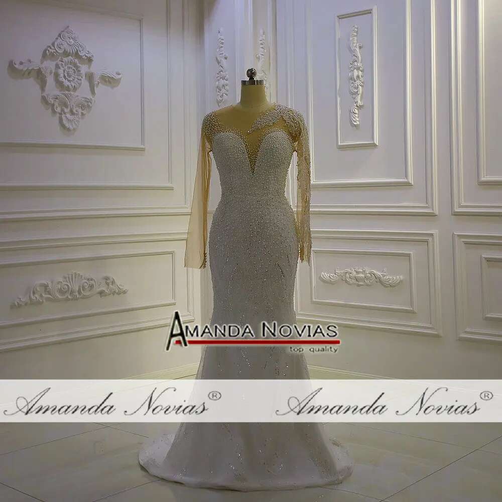 Custom Long Sleeves V-neck Full Lace 2 in 1 Mermaid Wedding Dress