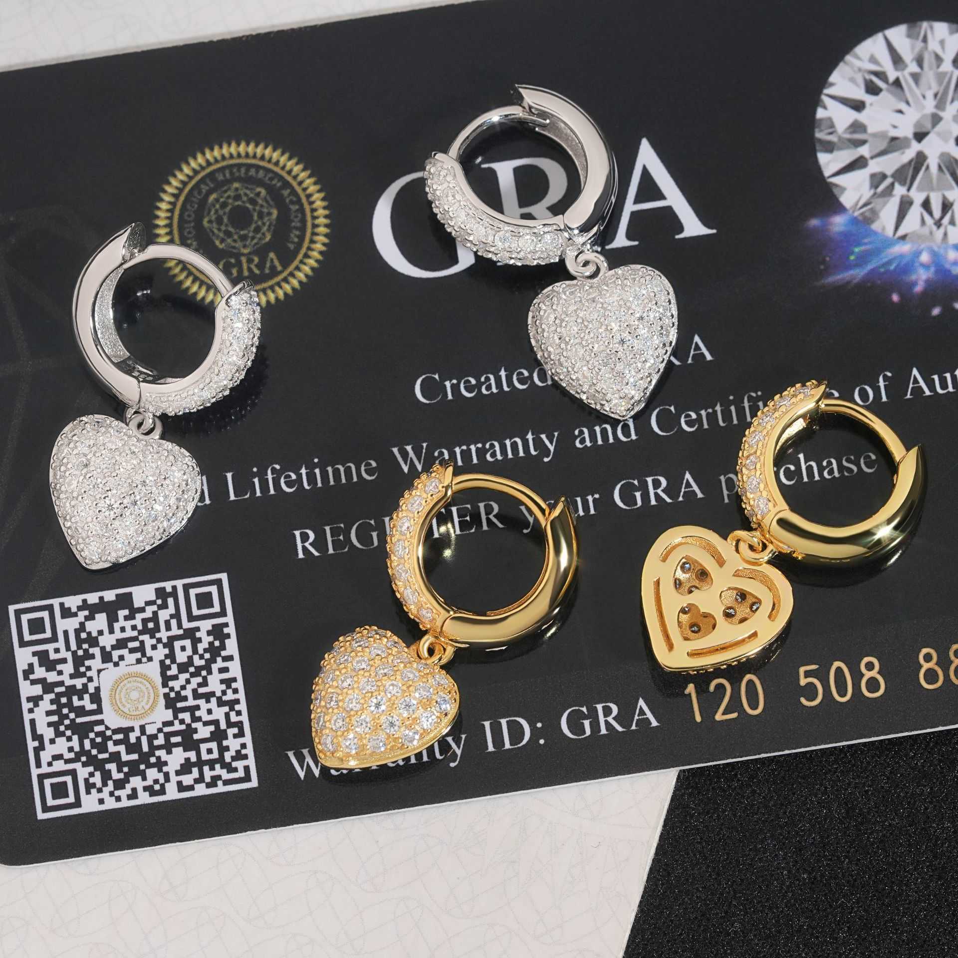 Diamond Hair New 2024 New Mens and Womens Heart S925 Pure Silver Earrings VVS Moissanite Hip Hop Earrings