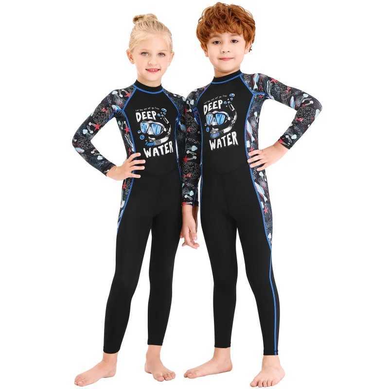Kids Girls Boys Diving Suit Neoprenes Wetsuit Children For Keep Warm One-piece Long Sleeves UV Protection Z250214