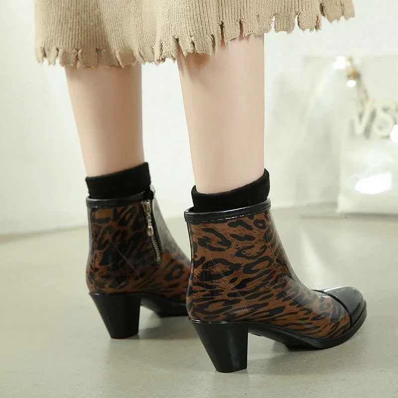 Rain Boots Women Chunky Heels Rubber Shoes Waterproof Pvc Garden Work Galoshes Ankle Boot Rainshoes Footwear 250213 - view 4