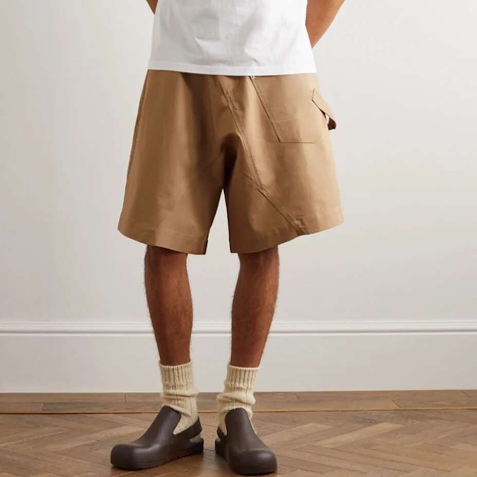 Asymmetric Cut Fringed Quarter Mens Cleanfit Wide Leg Loose Summer Shorts Streetwear Baggy Knee Length Pants