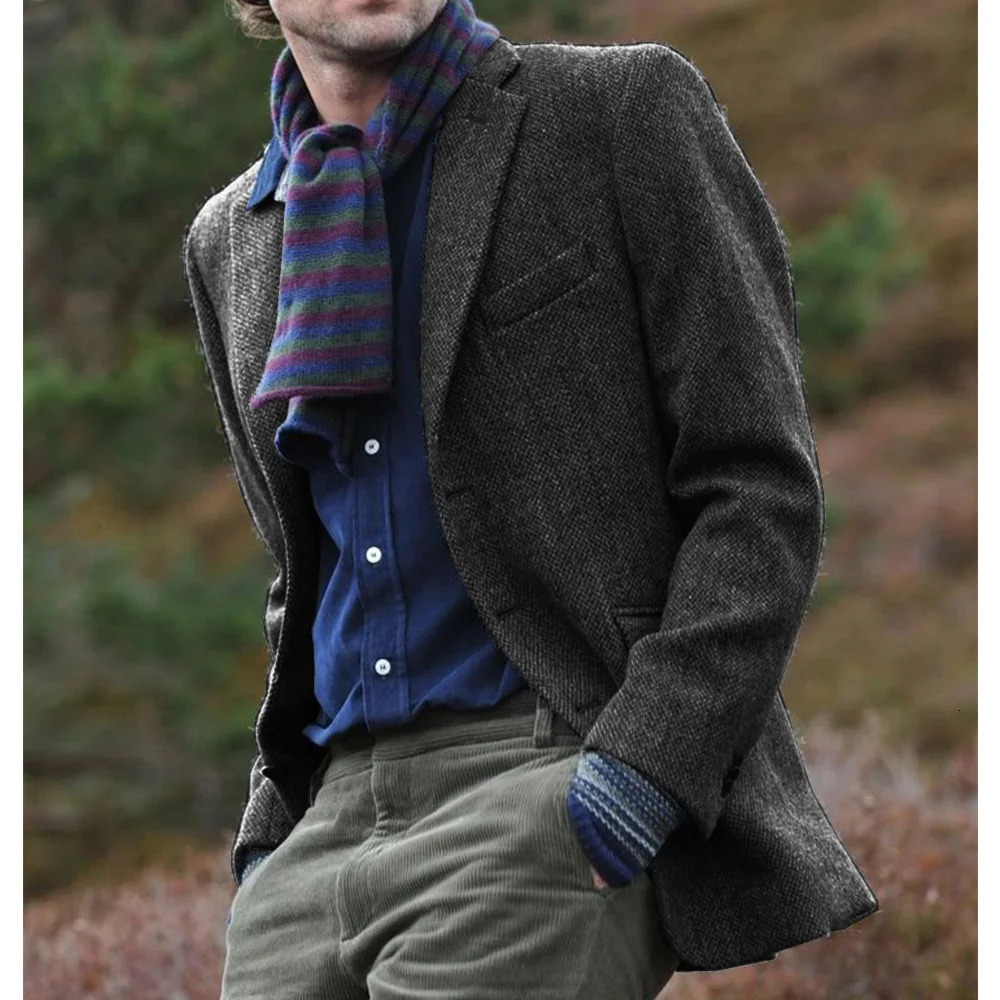 Mens Clothing Mens Coat Herringbone Jacket Slim Single Breasted Casual Comfortable Work Wear Mens Autumn Jackets Man 250211