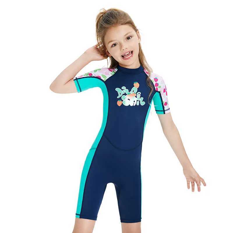 New UV Protective Long Sleeve Children Girl Swimsuits Kids Swimwear for 4-14 Years Z250214