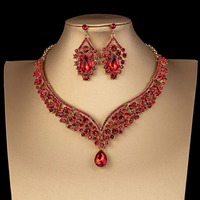 Crystal AB Color Choker Necklace Earrings Set Rhinestone Bridal Jewelry Sets for Bride Wedding Party Costume Bijoux Femme 250214