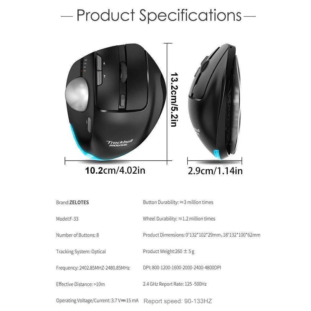 Mice For ZELOTES Wireless Mouse 8 Buttons 4800DPI 5 Level Mouse Three Mode 2.4G+BT+Wireless Mouse for PC Computer Gamer Accessories z250213