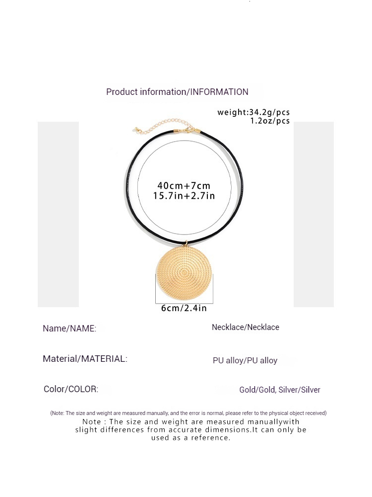 Woman fashion Alloy round pendant with cool style simple metal necklaces, women's accessories