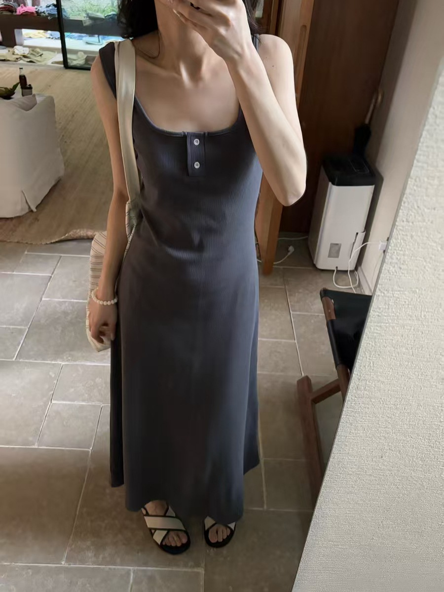 X222 Simple knitted vest dress for women Spring and summer slim fit versatile long skirt