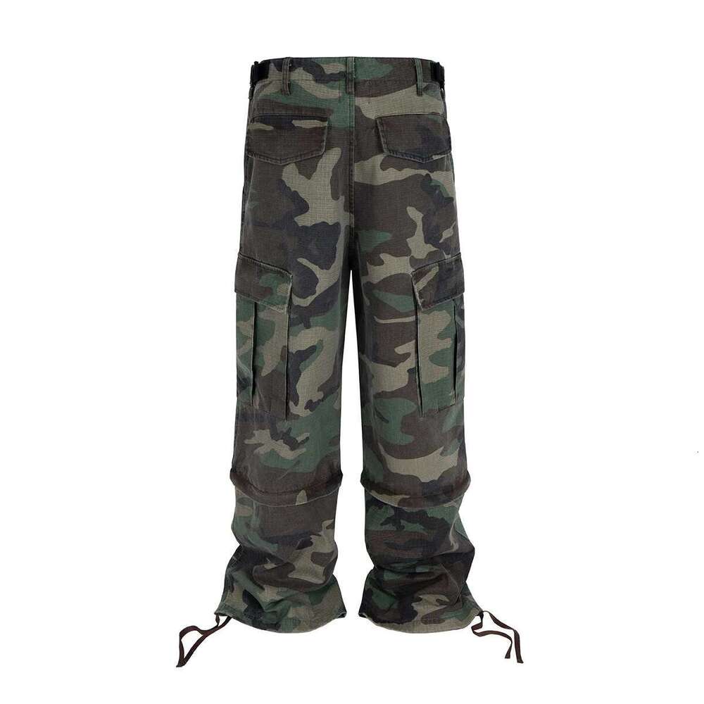 Knee Detachable Wide Leg Patchwork Camouflage Cargo Pants For Men And Women Straight Contrast Color Baggy Oversized