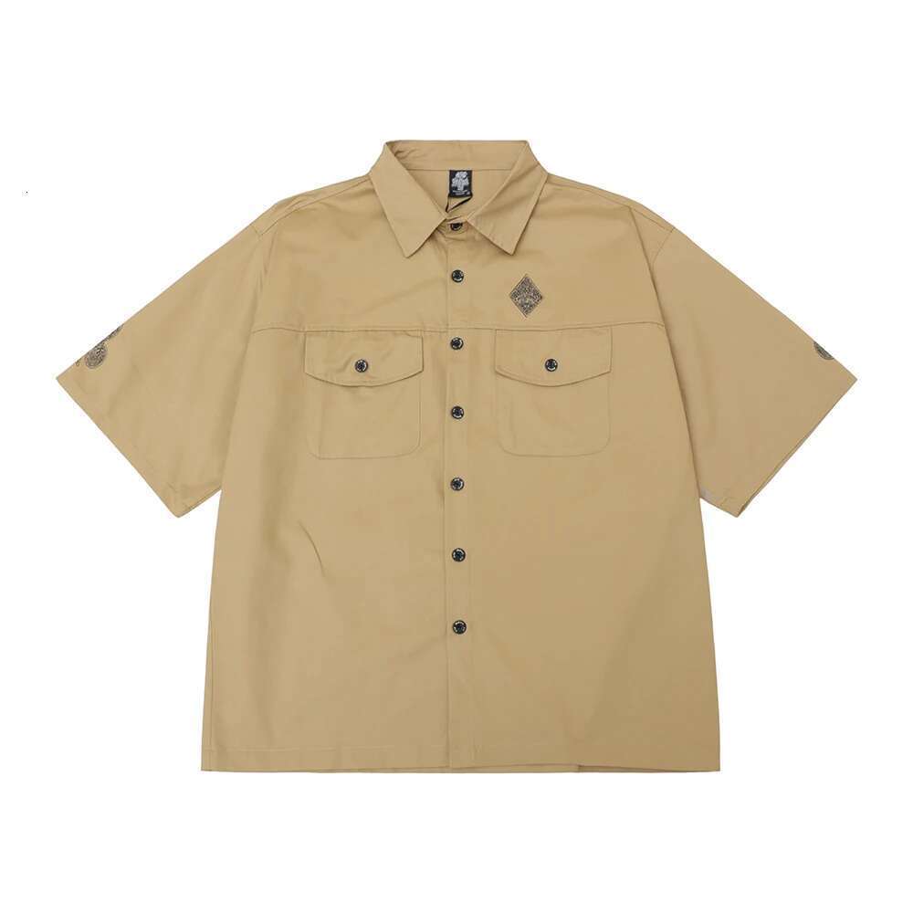 Haruku Short Sleeve Summer Overalls Men And Women Lapel Pocket Casual Workwear Shirt Oversized Cotton Loose Blouses