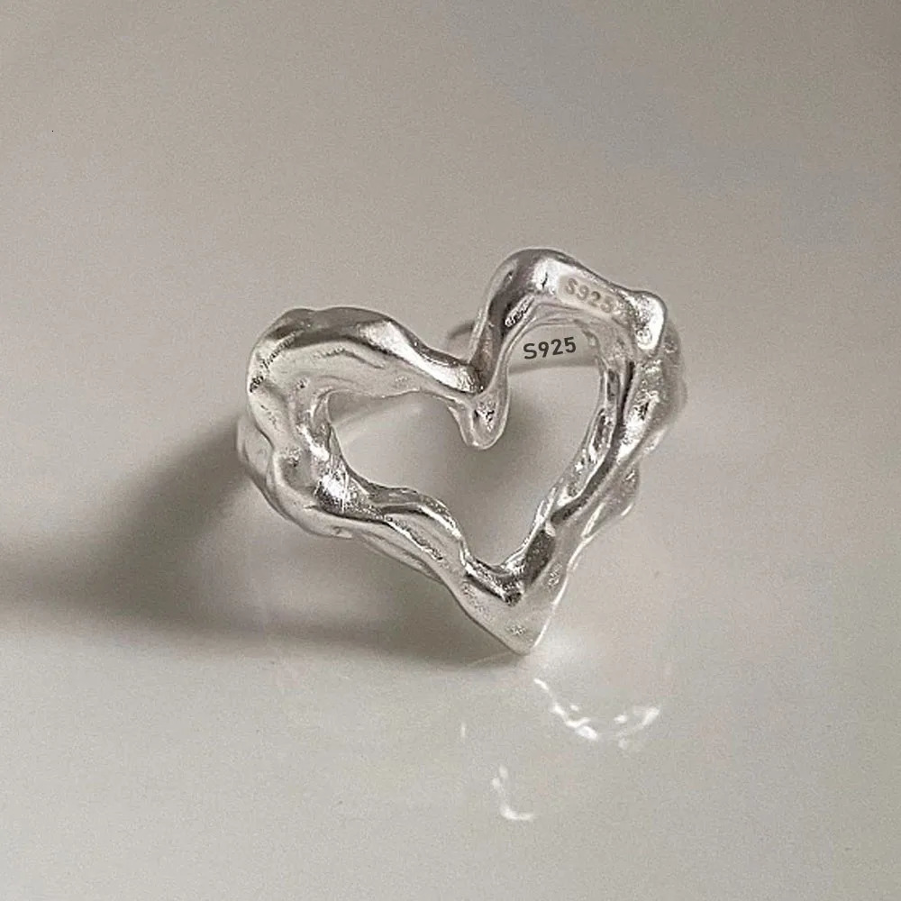 925 Sterling Silver Rings for Women Men Couple Minimalist Handmade Simple Heart Ring Party Jewelry Gift Prevent Allergy 250213