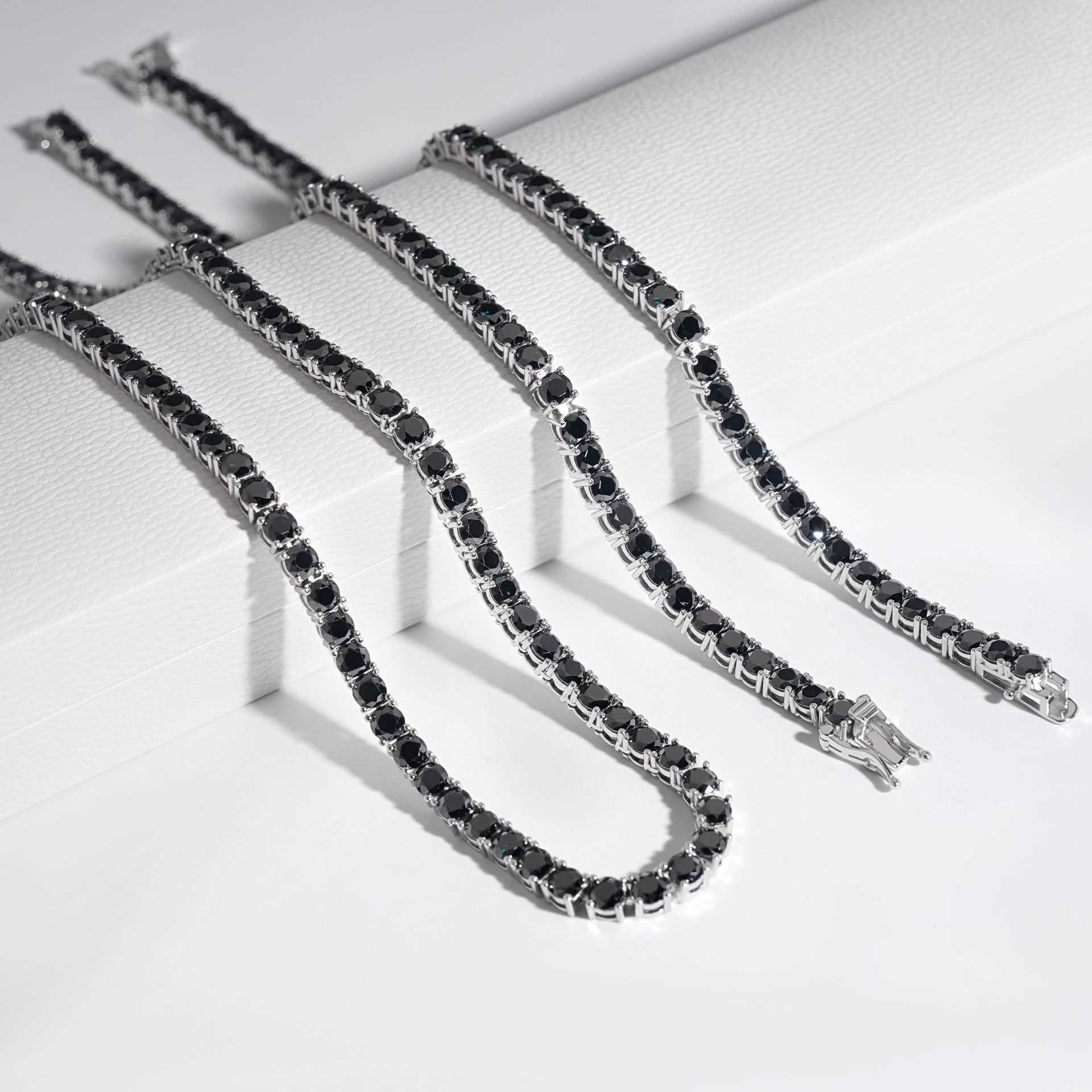 Diamond Hair New 4mm 925 Silver Set Black Moissanite Single Row Tennis Necklace Hip Hop Accessories Can Be Tested Diamond Pen