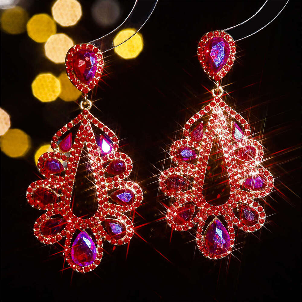 Fashionable shiny glass rhie long water droplet feminine temperament earrings, elegant and trendy earrings