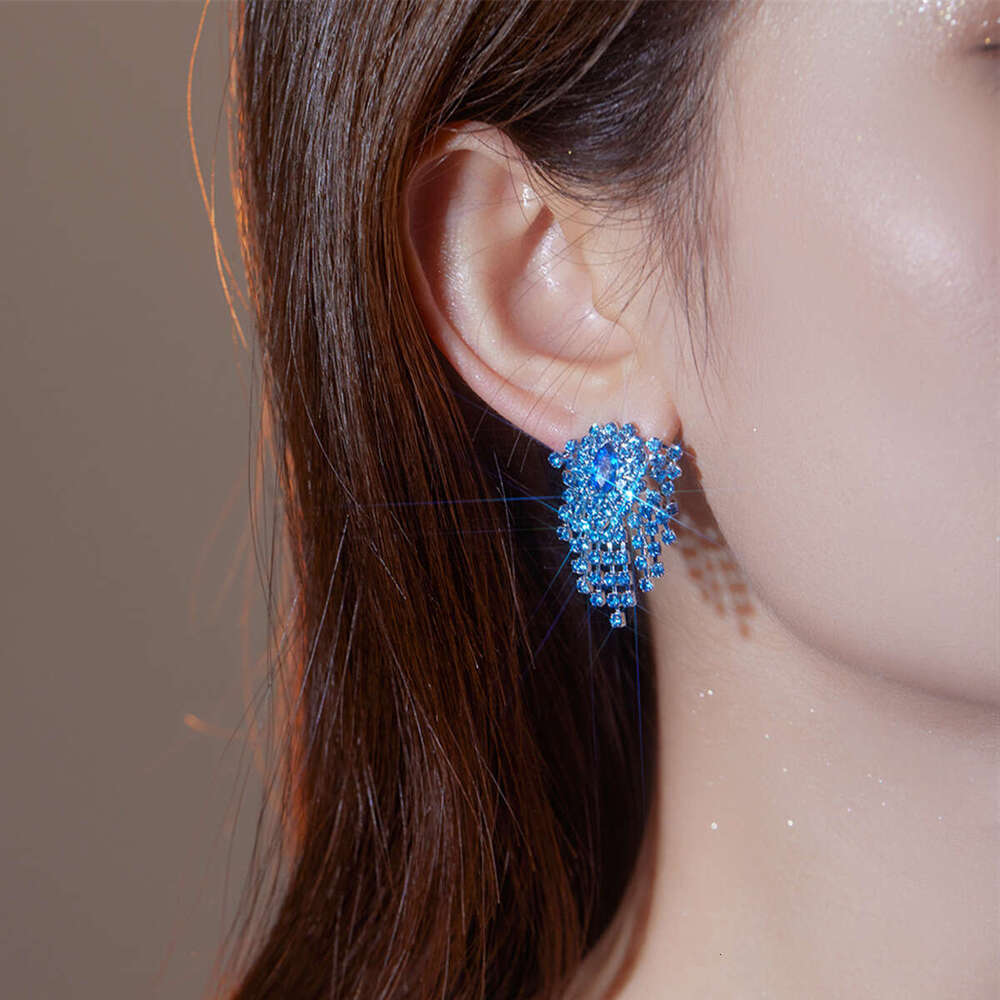 Fashionable shiny full dia short tassel spider earrings for women with a sense of and temperament, rhie ear accessories