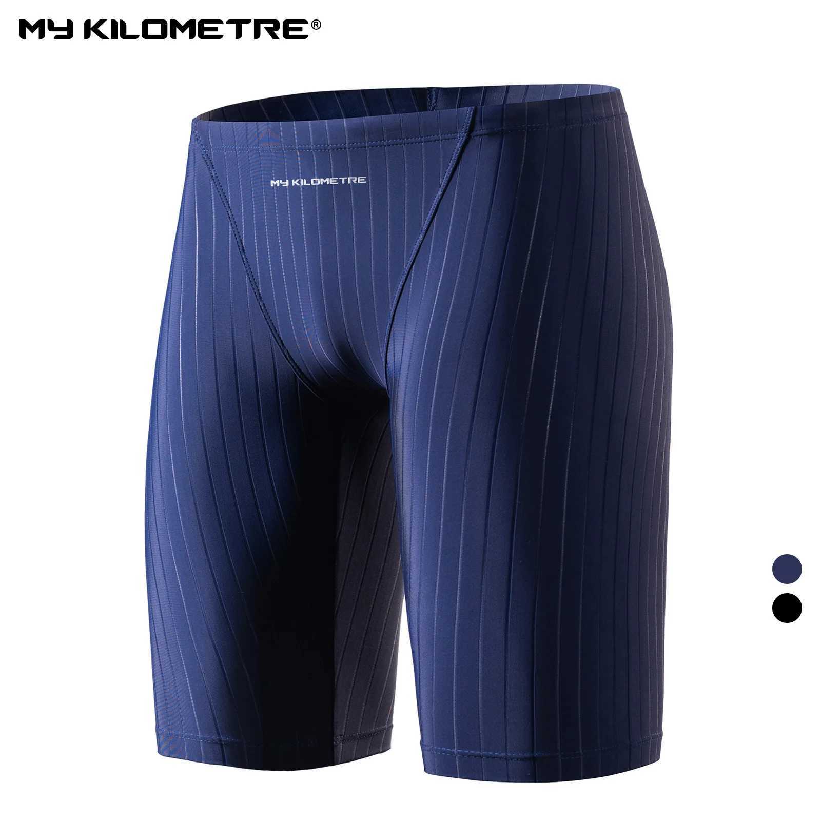 MY KILOMETRE Mens Jammers Racing Swimsuit Endurance Solid Navy Blue Man Training Swim Trunks Quick Dry Athletic Swimming Shorts W250214