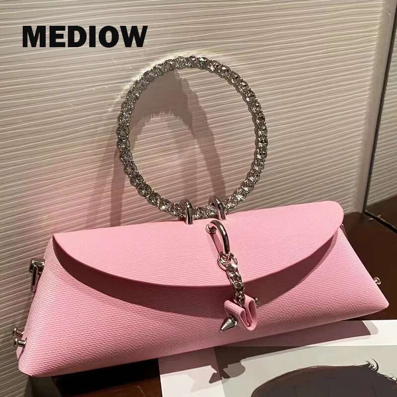 MEDIOW Evening Bags For Women Designer Handbags 2023 New In PU Metal Ring Handle Mosaic Imitation Dia Wrist Twist Bag