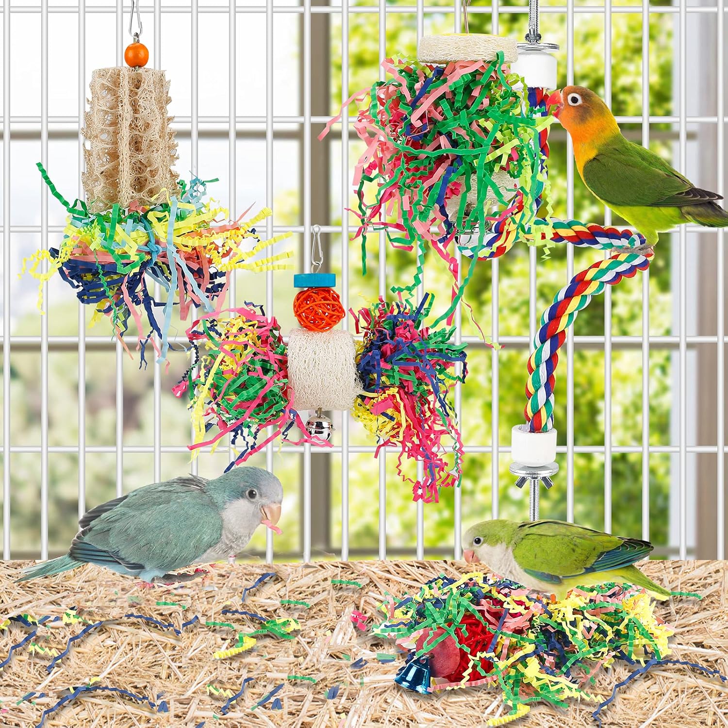 4pcs/set Parrot-Friendly Bird Rope Perches with Shredded Paper Filling - Engaging Activity for Lovebirds & Parrotlets