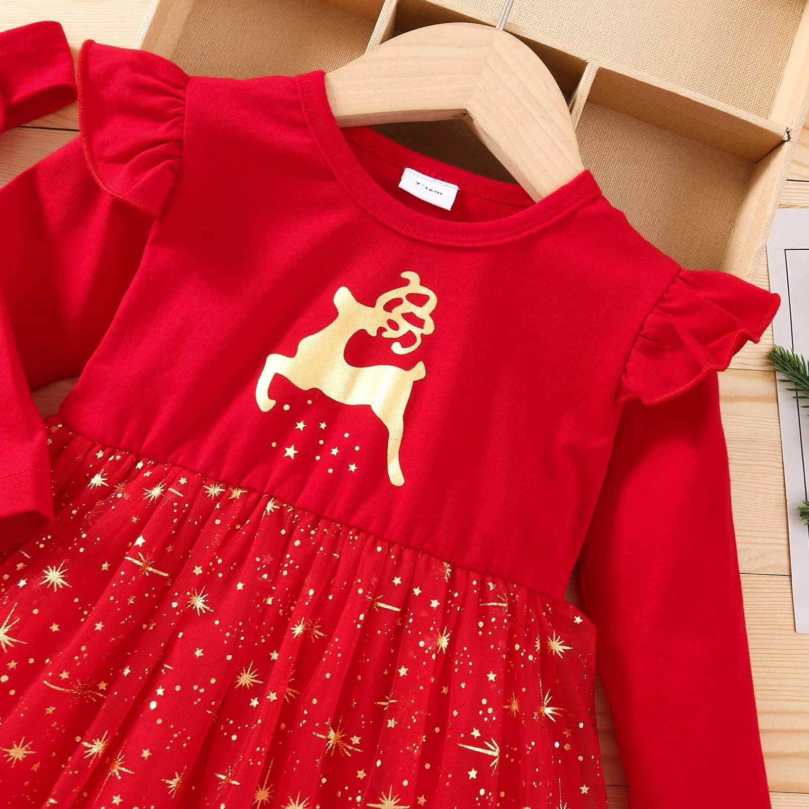 Newborn Baby Christmas Dress Outfit Long Sleeve Romper Tutu Skirt Red Dress Headband Infant Girls Festive Xmas Costume Z250214